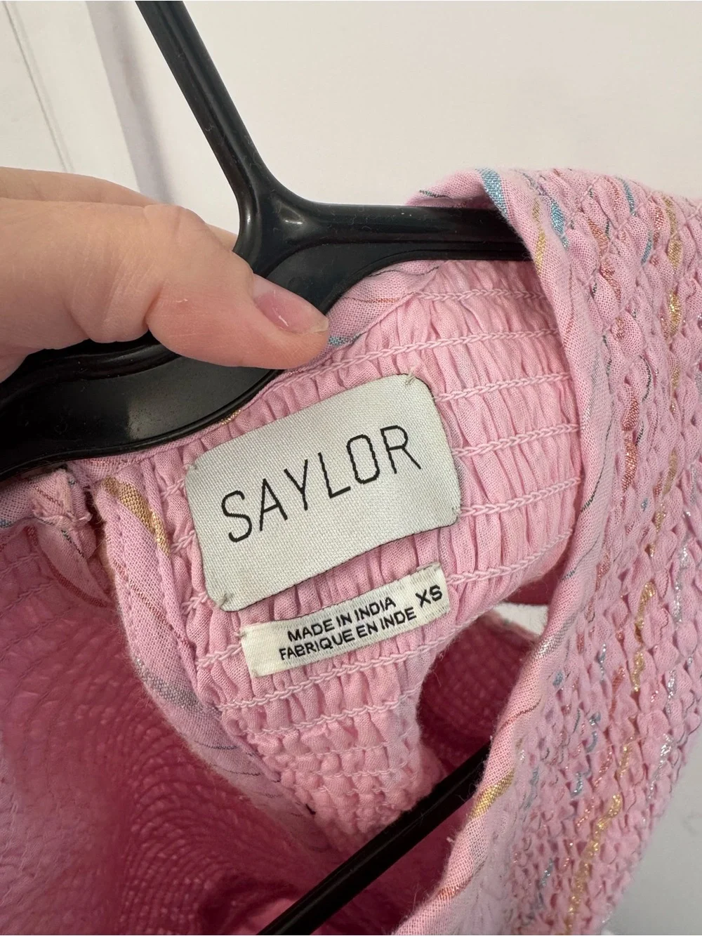 SAYLOR Zinnia Dress in Lurex Stripe -Pink Smocked Ruffle Sleeve Dress - Picture 3 of 7
